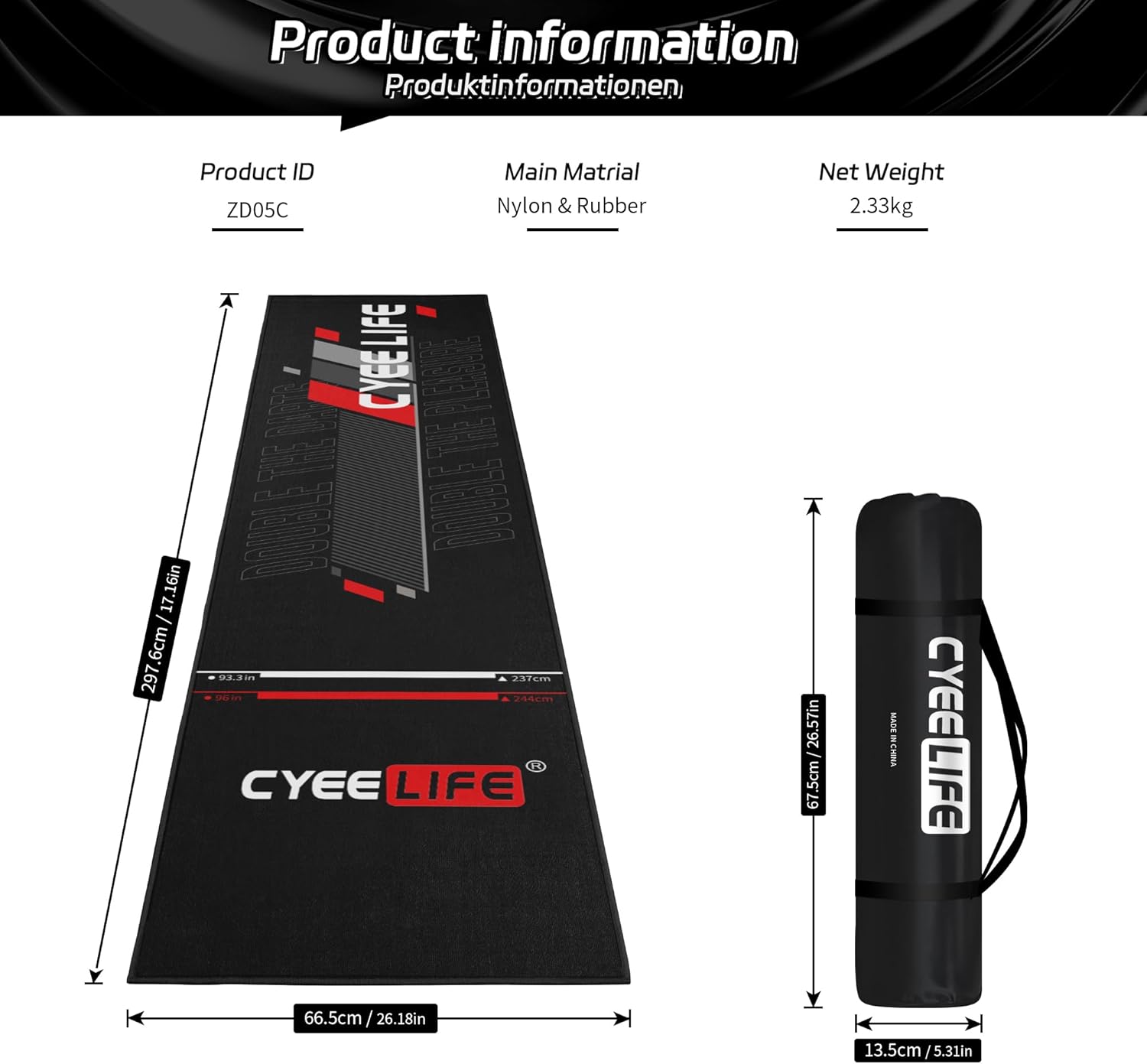 CyeeLife Darts Mat,297 X 66cm Professional Non Sli... - Image 3