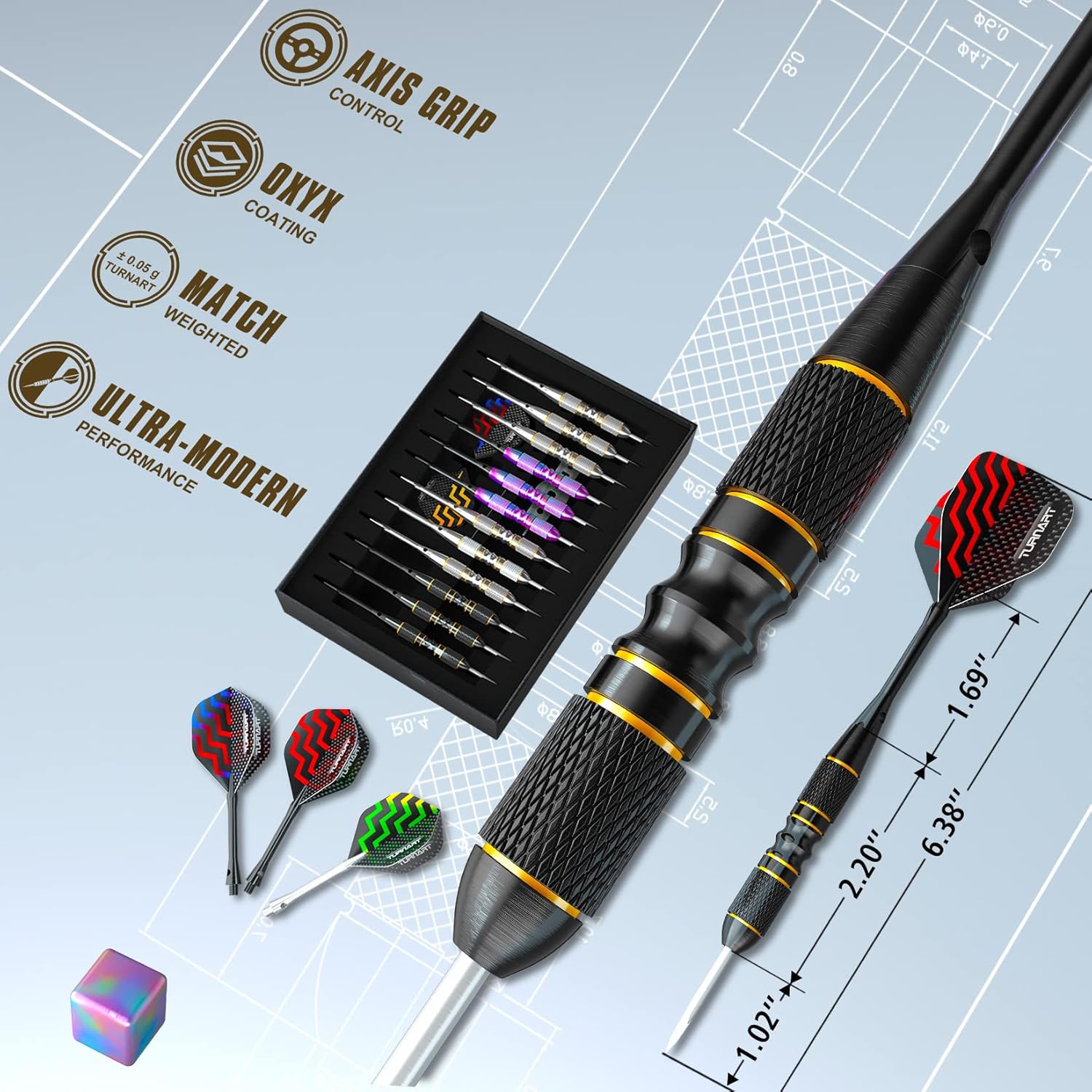 Turnart 12 Pack Steel Tip Darts Set with Case, Pro... - Image 4