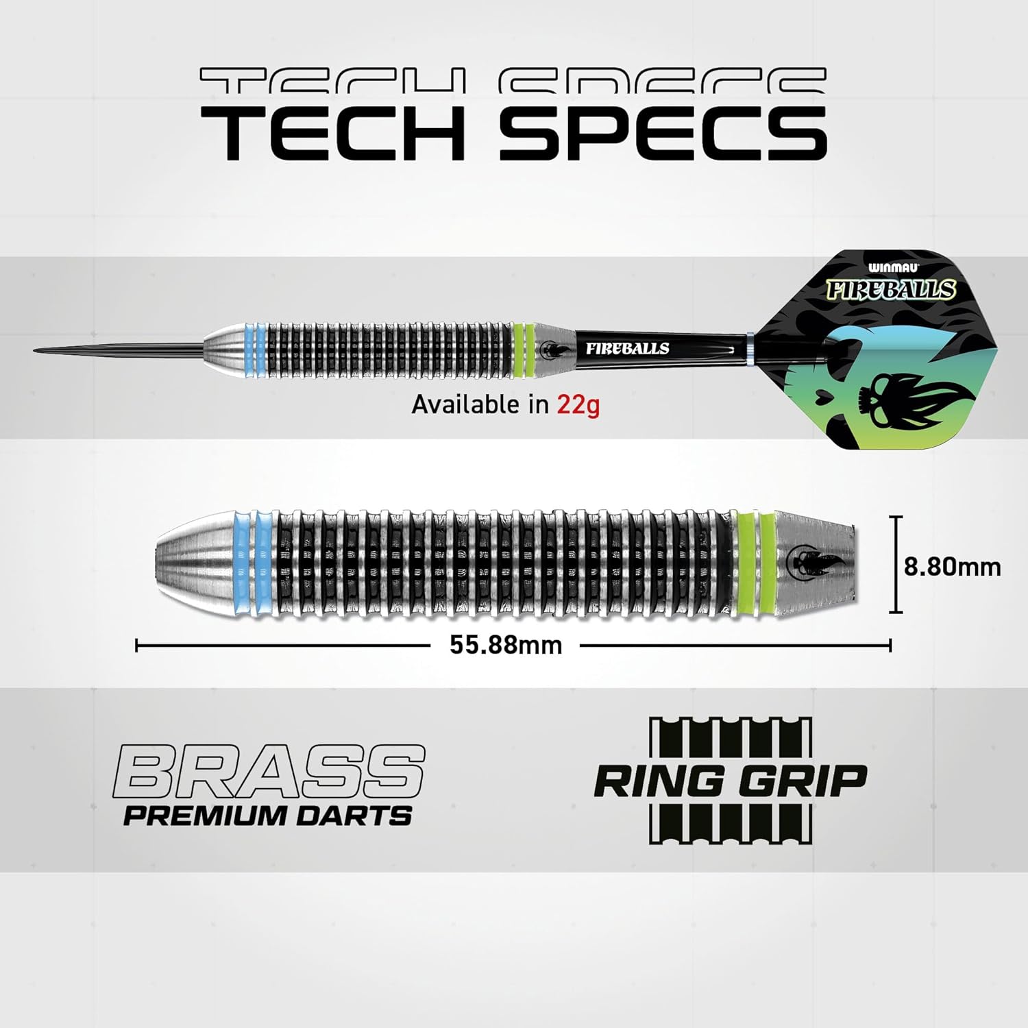 WINMAU Darts Fireball 22g Brass Steel Tip Darts Se... - Image 5
