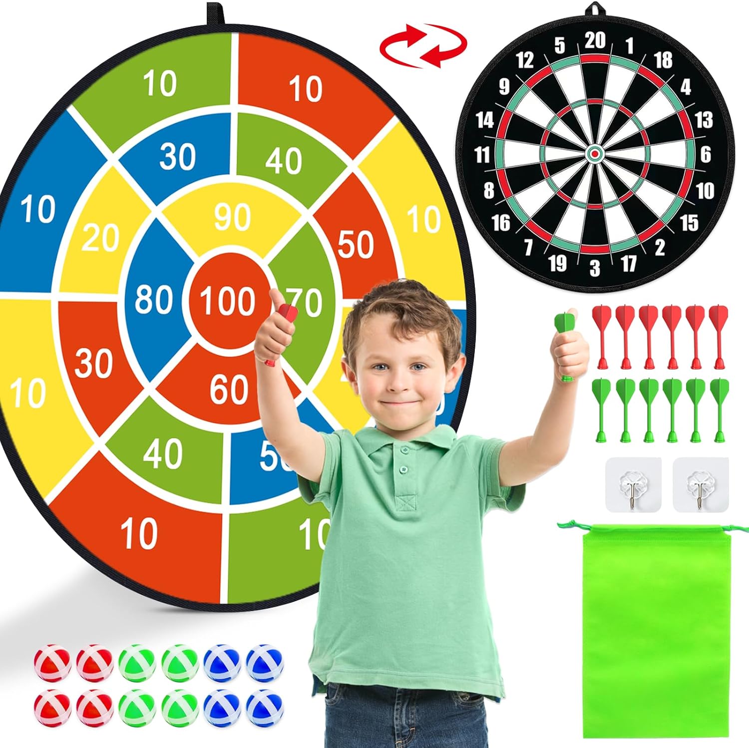 Dart Board for Kids, Boys Toys Double-Sided Dart B... - Image 2